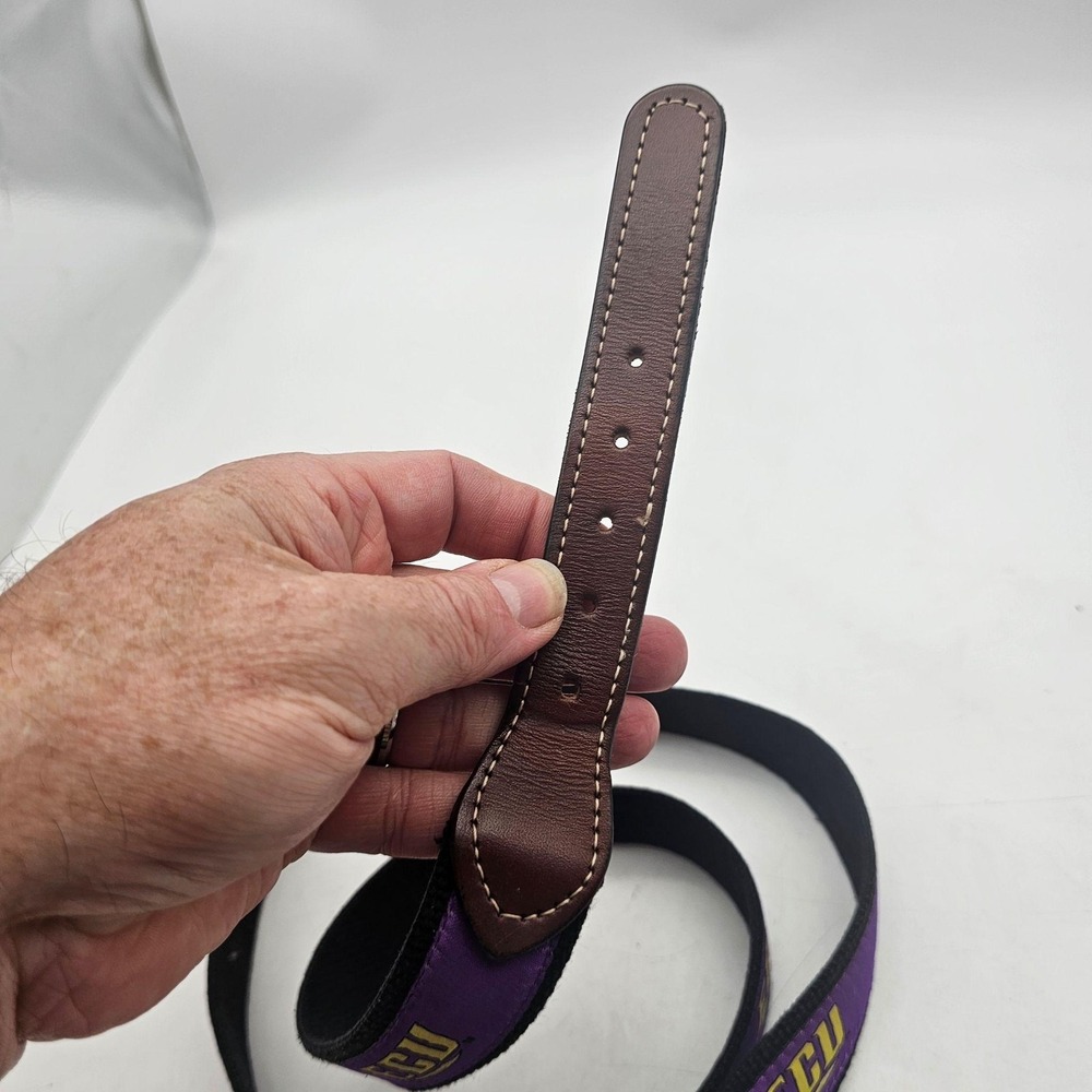 East Carolina Pirates Belt Mens 42 Purple NCAA Football ECU Solid Brass - Picture 3 of 7